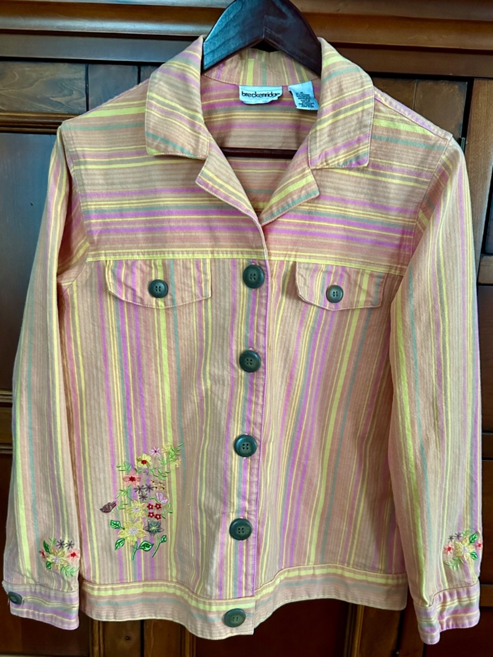 Breckenridge Orange Pink Striped Embroidered Button Vintage Jacket Size M NWOT